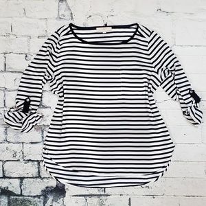 Ann Taylor Loft Navy and White Striped Blouse